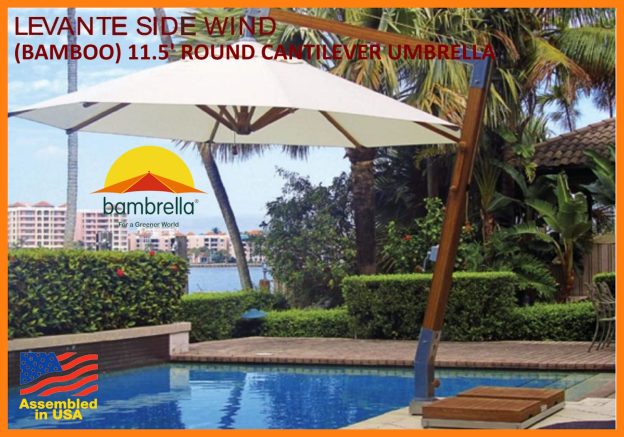 LEVANTE SIDE WIND (BAMBOO) 11.5' ROUND CANTILEVER UMBRELLA