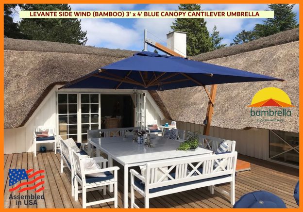 LEVANTE SIDE WIND (BAMBOO) 3' x 4' BLUE CANOPY CANTILEVER UMBRELLA (2)