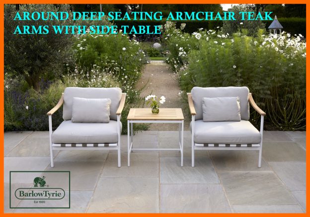 AROUND DEEP SEATING ARMCHAIR TEAK ARMS WITH SIDE TABLE