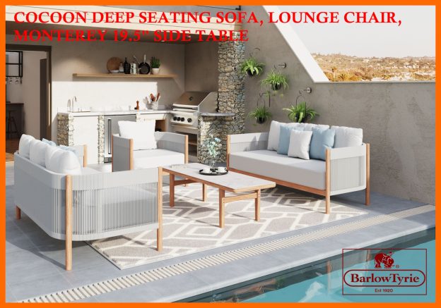 COCOON DEEP SEATING SOFA, LOUNGE CHAIR, MONTEREY 19.5 SIDE TABLE